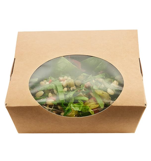 Monouso | 250 Cajas de Cartón Con Ventana, 250ml, Cajas para Pastelería, Panadería, Resistentes a Grasas, Catering y Take Away, Transporte Seguro