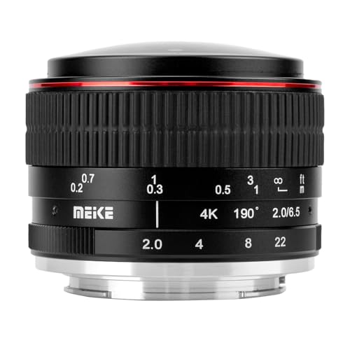 Meike Obiettivo fisheye 6,5 mm f2.0 ultra grandangolare circolare fisso per fotocamere mirrorless Sony E Mount ZV-E10 ZVE10 II A5000 A5100 A6000 A6100 A6300 A6400 A6500 A6600 A7III A9 NEX 3 3N