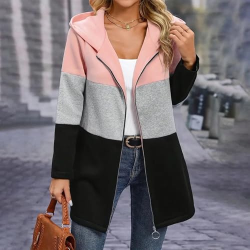 Outfit for Juniors Fall Winter Long Sleeve Vneck Color Block Print Hooded Plain Hoodies Coats Women 2025 Fashion2