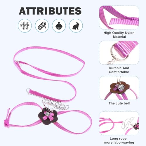 Image of 2 Pack Adjustable Hamster Leash Harness for Harness for Ferret Baby Rabbit Hamster Rat Mouse Leash Lead with Bell (Pink