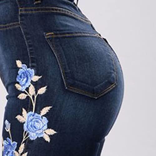 Women's Floral Embroidered Denim Pants Waisted Stretch Slim Skinny Jeans Sexy Button Fly Pencil Jean Trousers4