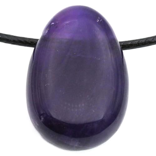 Véritable pendentif en améthyste en forme de goutte avec ruban en coton ciré - Pierre de tambour percée - Fermeture rotative en acier inoxydable
