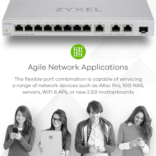 Image of Zyxel 12 Port Web Managed Multi Gigabit Ethernet Switch|3 Port 10G /2.5G and 1 Port 10G SFP+|Plug and Play|Metal Shielded Port|Desktop /Wall Mount|Support QoS,Vlan,IGMP,Link Aggregation (XGS1250-12)