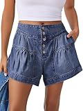 ANRABESS Women's Denim Shorts Summer Baggy High Waisted Flowy Wide Leg Buttons Pleated Casual Jean Shorts 2025 Fashion Skorts Blue Medium