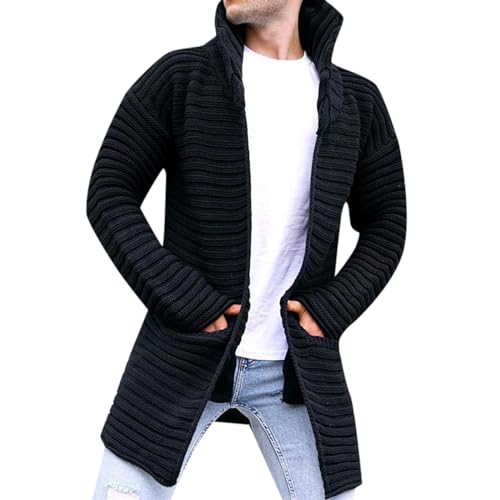 Cardigan long pour homme en tricot premium à col montant doux et chaud