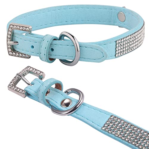 AOKSI Dog Cat Collars,Luxury Sparkly Silver Buckle and Bling Diamond with Rhinestone Crown Decoration Velvet Leather…