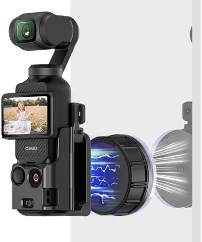 Amazear Magnetic Mount and Suction Holder Combo for DJI OSMO Pocket 3 Accessories Superb Strong Adsorption Power Magnet Adapter Clamp and Base Stand for Mirrors, Glass, Tile, Metals, Black