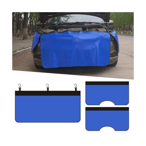 KHGUZ 3PCS Car Fender Covers, PU Leather Mechanic Magnetic Vehicle Fenders Protector with Hooks, Anti Scratch Protective Mat Pad for Repair Automotive Work, Universal for SUV, Sedan, Truck (Blue)