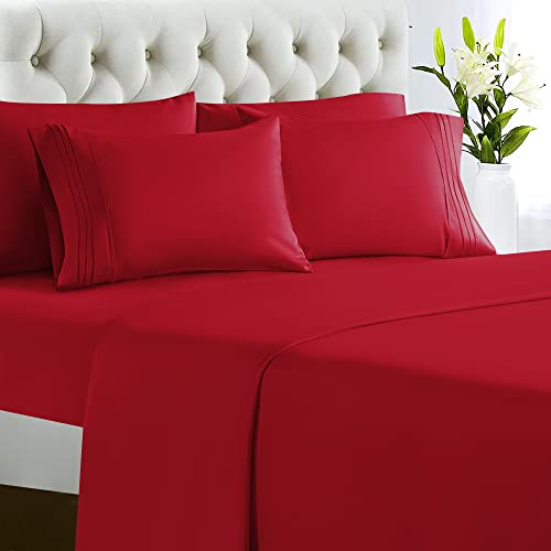 Lux Decor Collection Bed Sheets - 6 Pc King Size Sheets - 1800 Thread Count Brushed Microfiber Sheets - 16 Inches Deep Pocket Bedding Sheets & Pillowcases (King, Plain Burgundy) #TOP18