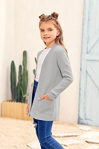 Image of Girls Cardigan Kids Open Front Oversized Sweater with Pockets | Casual Cardigans, Soft Knit, Long Sleeve, Uniform Cardigan for Girls, 7-14 Years