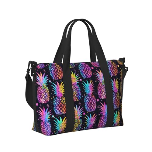 Laptop Tote Bag for Women Work - Pink Tropical Pineapple Print Weekender Overnight Bags for Women Travel, Gym Duffle Bag for Men, Personal Item Crossbody Travel Bags for Men Carry On