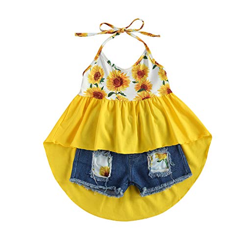Sdghg Toddler Baby Girl Summer Clothes Set One Shoulder Crop Top Ripped Denim Shorts Outfit 2Pc cover