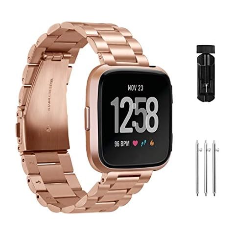 Jiarusig Compatible Fitbit Versa/Versa Lite Edition/Versa 2 Bands, Stainless Steel Versa Smartwatch Metal Band for Men Women Replacement Wristband Cover