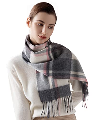 Jushkune Damen Schal 100% Wolle Kariert Halstuch Winter Schal 30 * 180cm rosa Cover