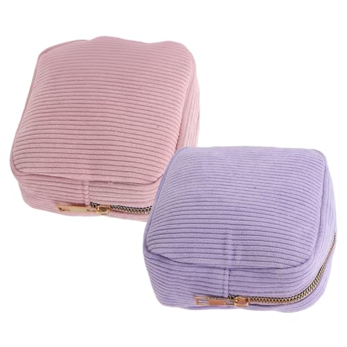HONITANO Bolsa Sanitaria para Mujer de Terciopelo de 2 Unidades (púrpura y Rosa), Organizador Pequeño para Guardar Toallas Sanitarias, Bolsa Portátil para Viaje y Uso Escolar, 12,4
