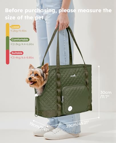pecute Hundetasche für Kleine Hunde 4kg, Tragetasche Hund Hundetragetasche Leichte, Faltbare Hundetransportbox, Katzen Transporttasche für Unterwegs (Dunkelgrün)