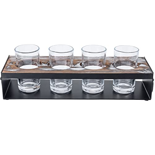 Mygift Beer Flight Board With Glasses Serving Caddy In Matte Black Metal And Torched Wood With 4 Beer Tasting Glass, Set Of 2 #TOP5