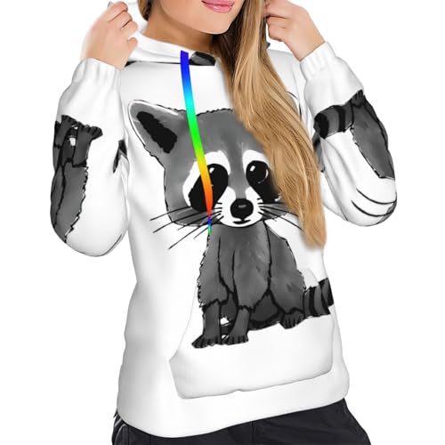Sweats à capuche femme raton laveur imprimé pull à manches longues décontracté - 7