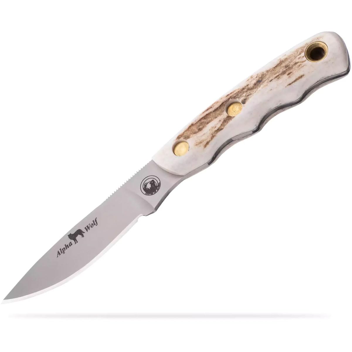 Knives Of Alaska Alpha Wolf Fixed 3.75" Plain Drop Pt. D2 Steel Blade Stag Handle Leather Sheath