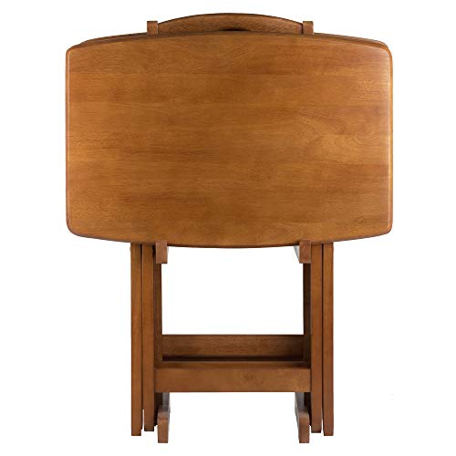 Winsome Dylan Snack Table Set with Stand, Oversized, for Living room, 26", Teak, Set of 4 Tables