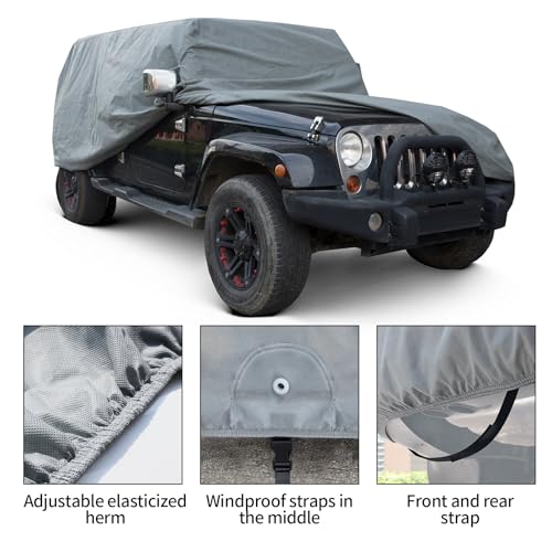 Image of Leader Accessories Car Covers for Automobiles All-Weather Limited Waterproof, Breathable Full-Exterior Covers for Indoor and Outdoor Use for Wrangler 2 Door CJ, YJ, TJ,&JK