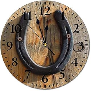 ArogGeld Cute Rustic Western Clock Good Luck Horseshoe Clock Personalized Silent Non Ticking Wooden Wall Clock Battery Operated Esay Read for Home Decor Kids Room Office Housewarming Gift