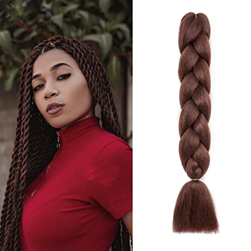 Gairyan 60cm Extensiones de Pelo Trenzas Africanas Castaño Oscuro Extensiones para Trenzas Africanas 1 pcs 100g Kanekalon Pelo para Trenzas Africanas Sintetico Extensiones de Trenzado Cabello Braiding
