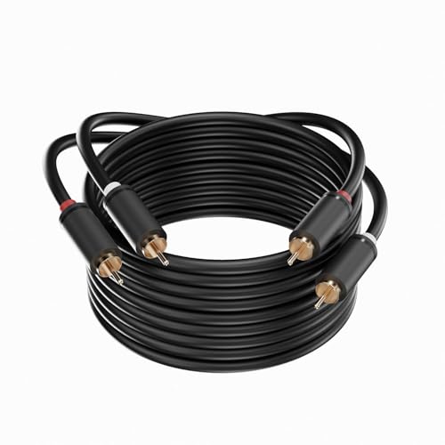 Image of Menewstart RCA Cable 16FT, Black, 1Pack, 2 RCA Male to 2 RCA Male Stereo Audio Cable for Home Theater, HDTV, Gaming Consoles, Hi-Fi Systems, 26 AWG Oxygen Free Tinned Copper Wire, PVC Jacket