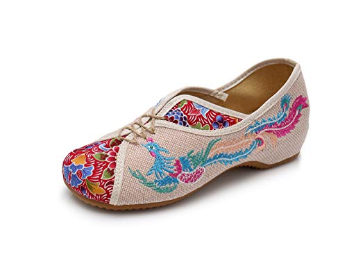 Lazutom Women Lady Vintage Chinese Style Embroidery Slip-On Cheongsam Walking