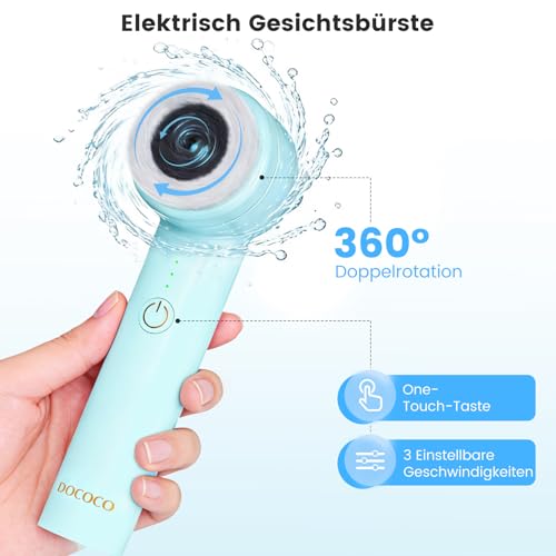 Elektrische Gesichtsbürste mit 2 Drehrichtungen, 3 IN 1 Gesichtsreinigungsbürste Wiederaufladbar mit 3 Aufsätzen & 3 Geschwindigkeiten für alle Hauttypen für Exfoliation Poren
