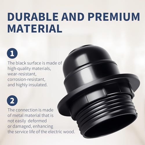 Edison Screw ES E27 Lamp Holder Bulb Pendant Socket Black Bakelite Lamp Holders Shade Ring E27 Screw Lampholder with 10mm Threaded Entry for Table Ceiling Pendant Light Fitting Parts - Image 6