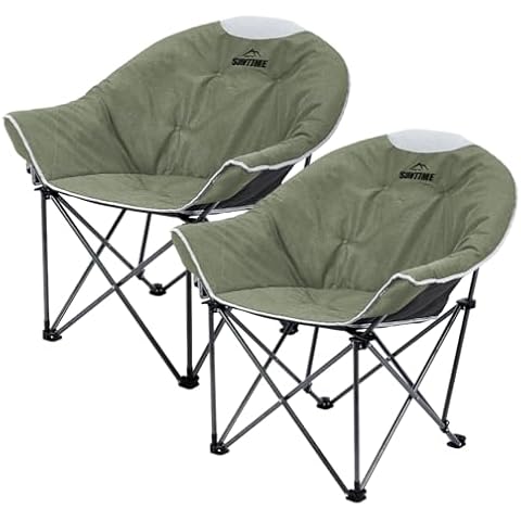 OUTDOOR LIVING SUNTIME Oversized Padded Camping Chair,Portable Comfy Outdoor Folding Moon Round Saucer Chairs for Adults with Holder and Carry Bag, Perfect for Hiking Lawn Patio Sports（Green 2 Pack） Cover