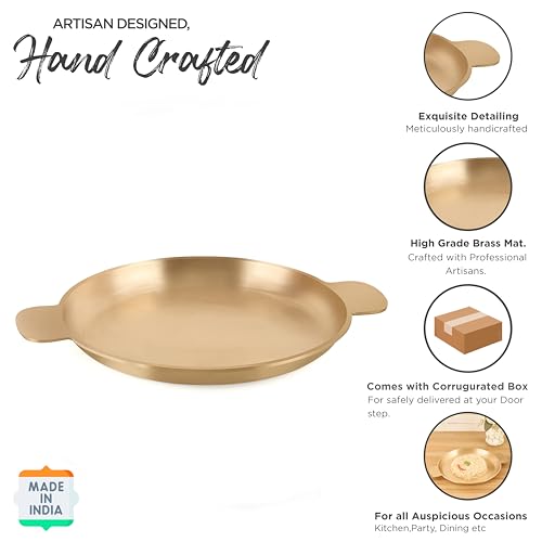Image of THE HEALING STORE Pure Traditional Ayurvedic Bronze Thali 16 inch| Kansa Handmade Thali Bronze Plate (Rice Plate)