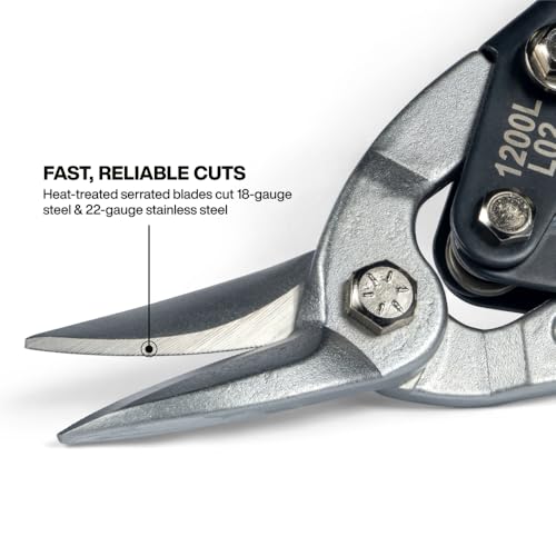 Image of Klein Tools 80198 Aviation Snips Kit, Left and Right Metal Shears Set, 18 Gauge Steel Cutting, Serrated Blades, Self-Open Lock, Professional Tin Snips