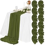 Teruntrue 12 Pack Olive Green Cheesecloth Table Runner 55x300 cm New Natural Soft Look Boho Gauze Cheese Cloth Table Runner for Wedding Party Baby Bridal Shower Birthday Decorations