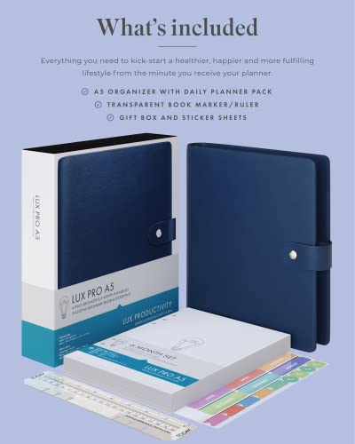 A5 Binder Organizer - Agenda 2023 Daily, Weekly & Monthly Management Undated To Do List & Unisex Business Planner - Pu Leather Journal - Goal Setting Gratitude Notebook & Appointment Book By Lux Productivity - Lux Pro A5 Ed.2 Blue - Midnight #TOP6