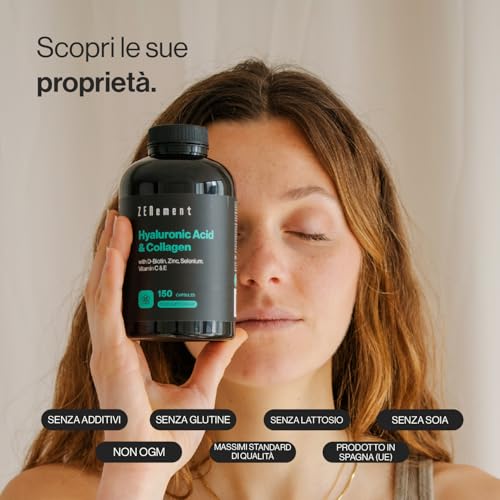 Collagene E Acido Ialuronico Con Biotina, Zinco, Selenio, Vitamine C Ed E - 150 Capsule - Per Pelle, Articolazioni E Ossa - 1000 Mg Di Collagene + 200 Mg Di Acido Ialuronico Per Dose - Zenement - 2
