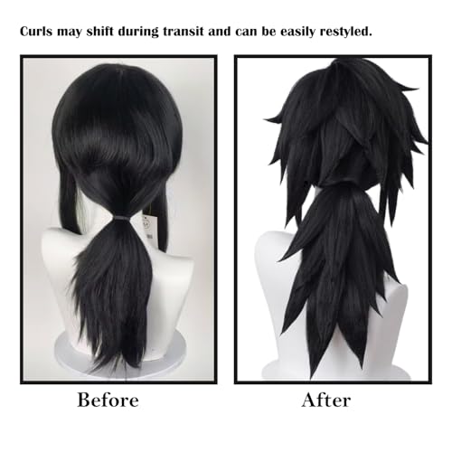 Image of LABEAUTE Anime Black Cosplay Wigs for Giyuu Short Wig Halloween Wig Character Wig Cosplay Clothes for Demon Slayer: Kimetsu no Yaiba