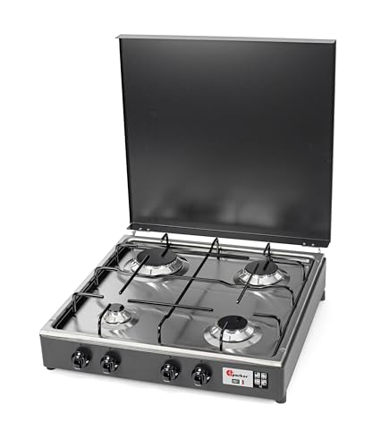 Parker Fornello 4 fuochi a gas Gpl / Metano Grigio grafite con piano Acciaio Inox made in italy mod. 542GSPGP Metano