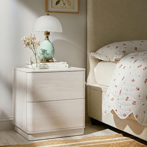 Image of Yechen Nightstands Set of 2 with 2 Push to Open Drawers Storage | 22'' Rounded Eges Bedside Table with Hidden Drawer, Modern Wooden End Tables for Bedroom, Curved Profile, White Grey