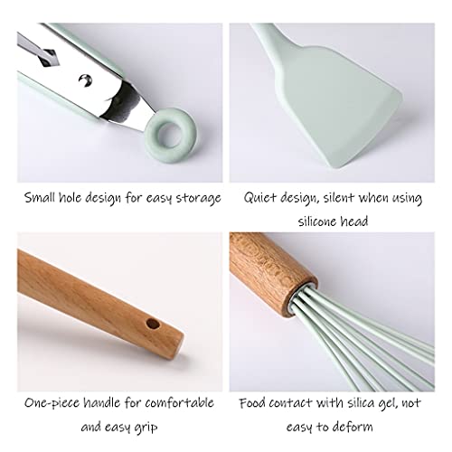 Set d'ustensiles de cuisine 12 pièces vert manche en bois