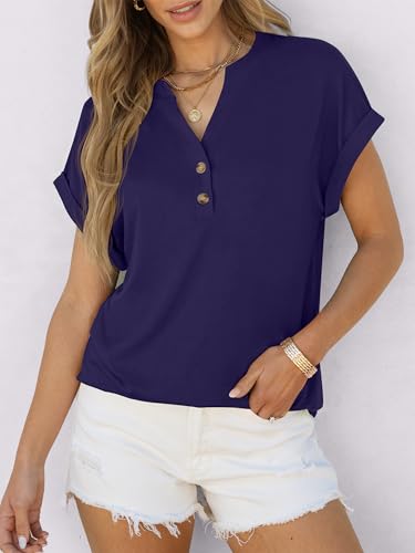 Image of ANRABESS Womens Short Sleeve Henley Tops V Neck Dressy Casual Blouses Summer Trendy Tee Shirts 2026 Vacation Fashion Clothes