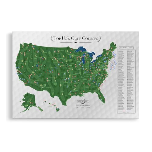 Image of Push Pin Travel Maps Top 200 Golf Courses USA Canvas - Personalized Golf Course Tracker with Pins, Framed Golf Wall Decor - Gallery Wrap - 24 inch x 36 inch