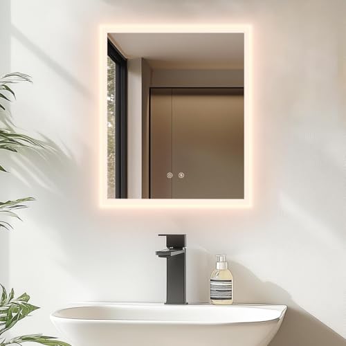 LUVODI Miroir Salle de Bain avec Éclairage 40x50 cm : Miroirs LED Rétroéclairé Anti-Buée, Luminosité Dimmable et 3 Couleurs Réglables, Fonction...