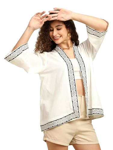 Image of KE KANHA EXPORTS Shrugs for Women Stylish | Cover up on Jeans Tops for Women | Western Beach Outfits | Summer Clothes | Kimono FREE Scrunchie Included
