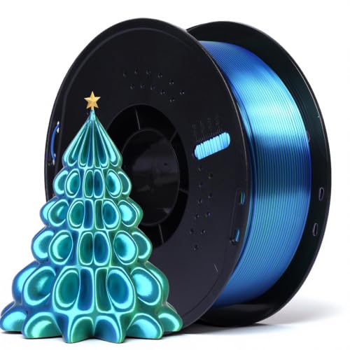 QFOUR 3D Printer Filament, 1.75mm Pla Printing Filament, 1kg(2.2 lbs), Dual Color Shiny Slik, Deep Blue & Green, FDM Com