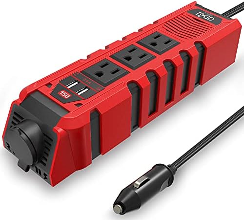 150W Car Power Inverter DC 12V to 110V AC Converter with 3 AC Outlets 2 Quick Charger 4.8A Dual USB Ports Cigarette Lighter Socket Charger Adapter…
