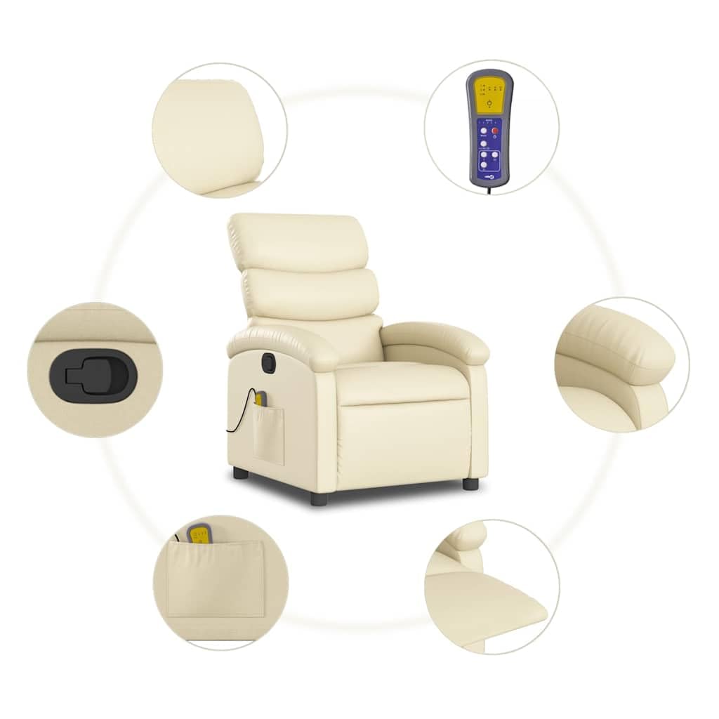 vidaXL Massagesessel ohne Netzadapter, Sessel Verstellbare Rückenlehne, Fernsehsessel Relaxsessel mit Vibrationsfunktion, Liegesessel Polstersessel Ruhesessel, Creme Kunstleder