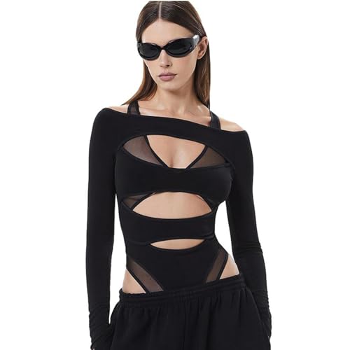 Evankin Women's Sexy Babydolls Lingerie Thong Underwear Bodysuit Long Sleeve Hollow Out Shapewear Fashion Jumpsuit