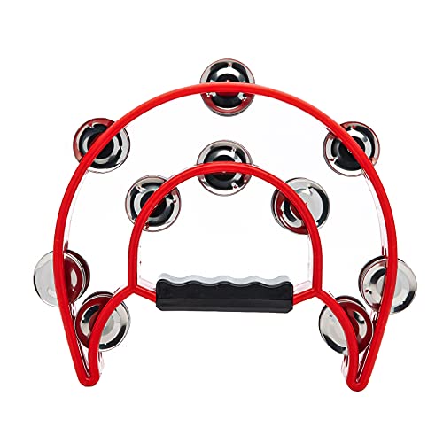 Musfunny Tambourine with Double Row Metal Jingles Hand Held Percussion Tambourines Musical Educational Instrument Gifts for Adults KTV Party (Red)